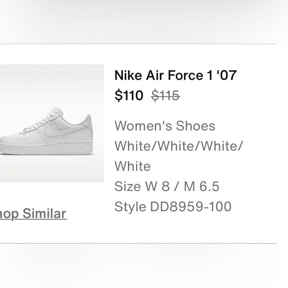 Women’s Size 8 Nike Air Force 1’s, White, worn once!!!